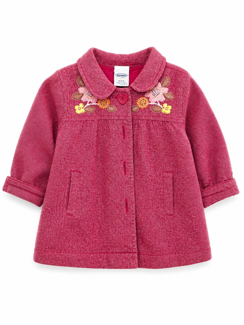 Vintage Old Navy Toddler Jacket 6-12M Embroidered Floral Pink Coat